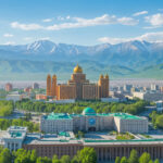 panorama of Almaty city Kazakhstan, summer beautiful day