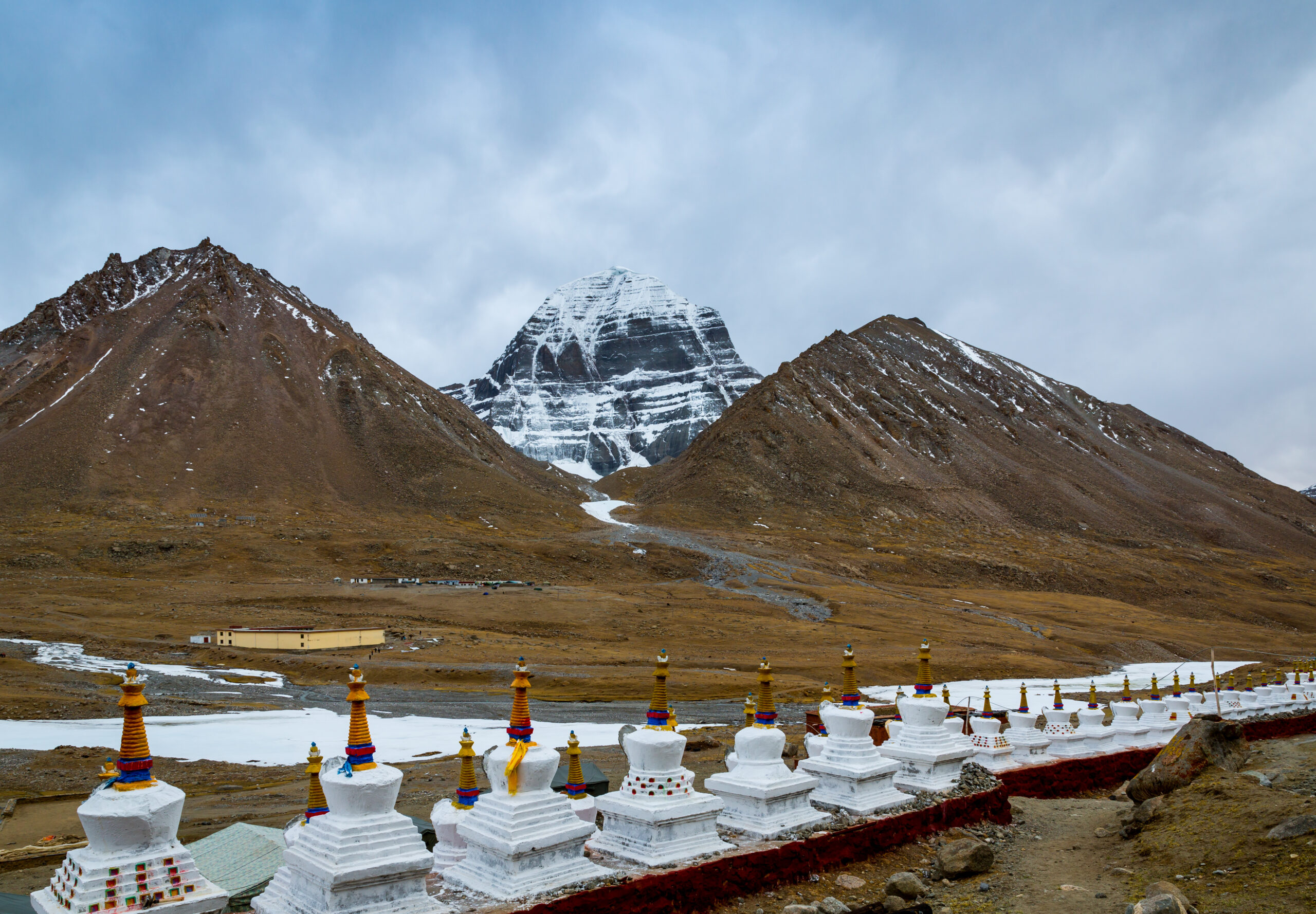 Buddhist stupa in Dirapuk monastery on the northern slope of the sacred Mount Kailash