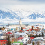 Reykjavik the Capital city of Iceland in winter view from above