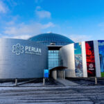 Reykjavik, Iceland - 01.19.2020  Perlan museum in Reykjavik Iceland with blue sky